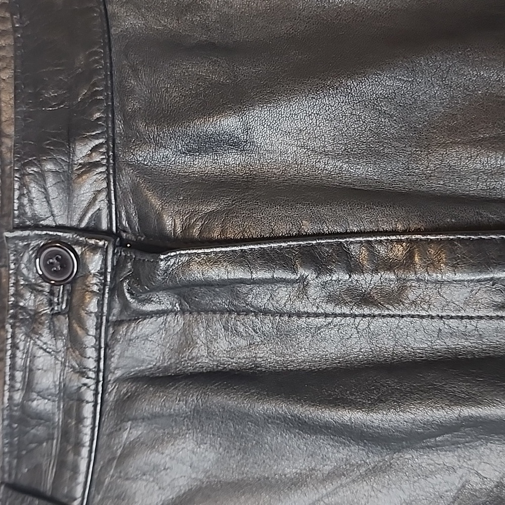 Licole Womens Vintage High Waisted Pleated Black Genuine Leather Pants Trousers - Picture 5 of 16